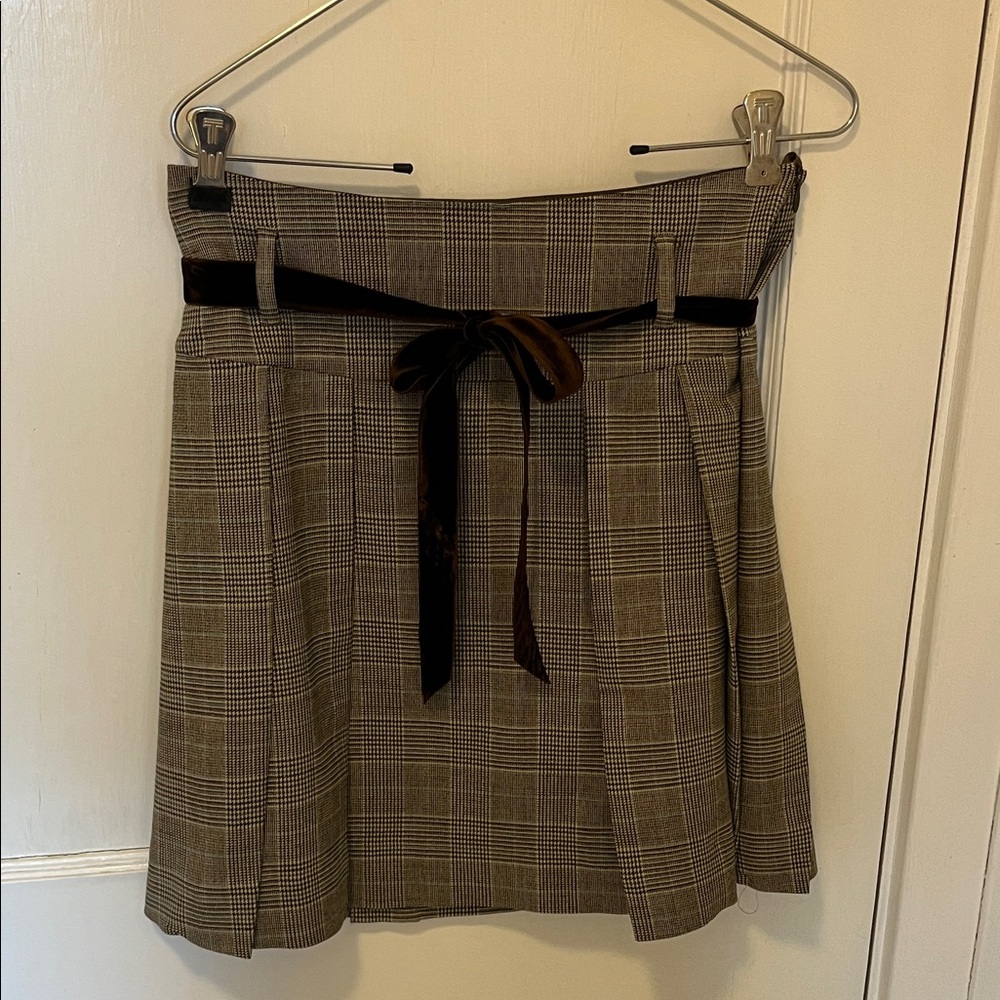 Banana Republic Brown Plaid A-Line Skirt with Velvet Accent